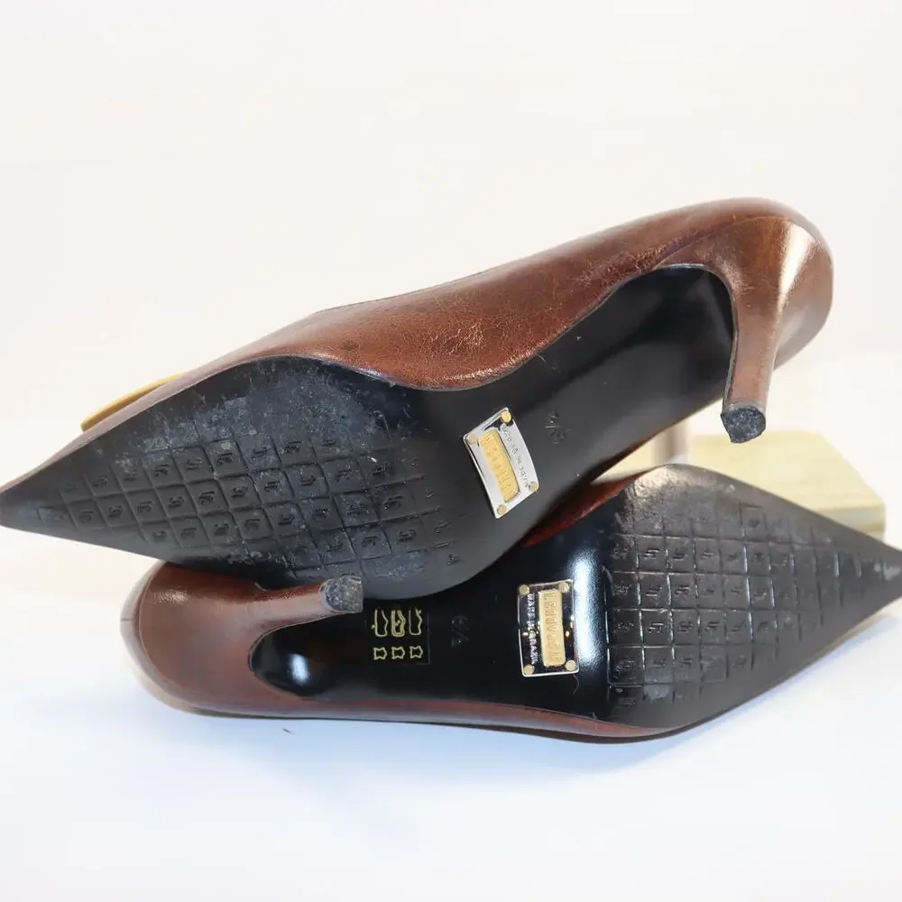 Lenny e Cia Brown Leather Gold Accent Heels‎ Size 6.5